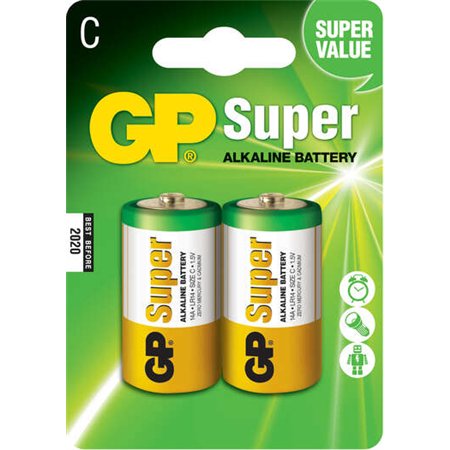 Pacote com 2 pilhas alcalinas super LR14 C 1,5V