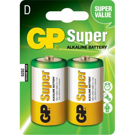 Pacote com 2 pilhas alcalinas super LR20 D de 1,5 V