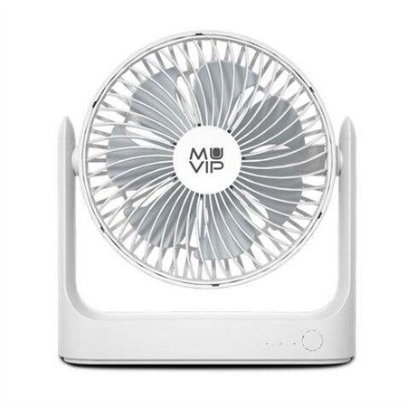Ventilador de mesa portátil Muvip 5,5 W, 18 cm de diâmetro - 3 velocidades - Ângulo ajustável até 360º - Autonomia da bateria de