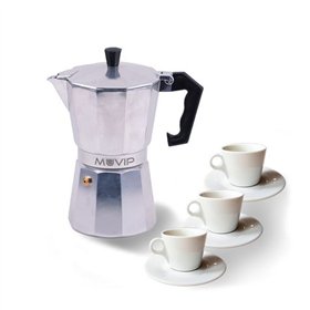 Cafeteira Muvip MV0600 em alumínio - Capacidade para 3 xícaras - Cabo ergonômico - Antiaderente - Adequada para fogões elétricos