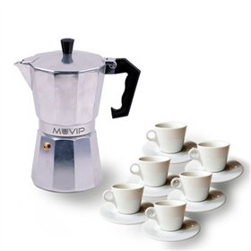 Cafeteira Muvip MV0601 em alumínio - Capacidade para 6 xícaras - Cabo ergonômico - Antiaderente - Adequada para fogões elétricos