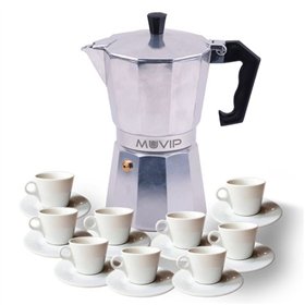 Cafeteira Muvip MV0602 em alumínio - Capacidade para 9 xícaras - Cabo ergonômico - Antiaderente - Adequada para fogões elétricos