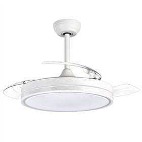 Ventilador de teto Muvip de 106 cm - 30 W - 4 pás retráteis - Luz LED integrada - Temporizador - 6 velocidades - Branco