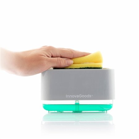 Dispensador de sabonete 2 em 1 Innovagoods Pushoap - Capacidade de 330ml - ABS e poliestireno - Multifuncional - Antibacteriano 