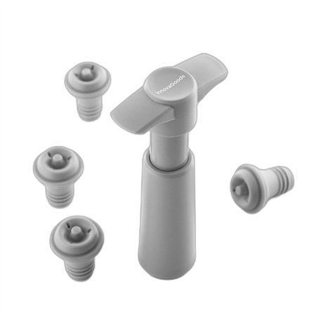 Bomba de vácuo manual Innovagoods Winuum com rolhas para vinho - Inclui 4 rolhas reutilizáveis - Previne a oxidação do vinho - C