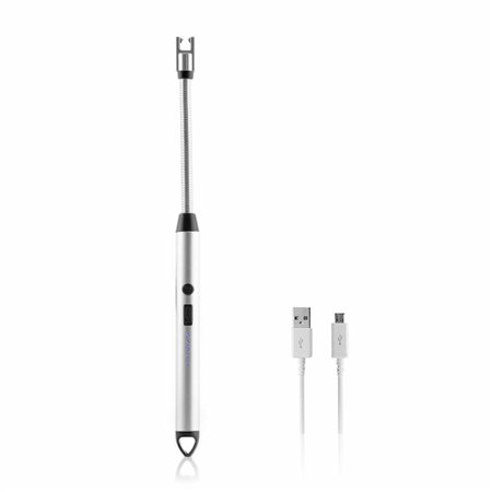 Isqueiro elétrico Innovagoods Fletcher - Recarregável via USB - Flexível 360° - Trava de segurança - Indicadores LED - Prata e P