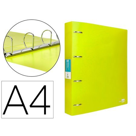 Pasta Polipropileno Din A4 4 Aneis Mistos 40 Mm Amarelo Fluor Opaco