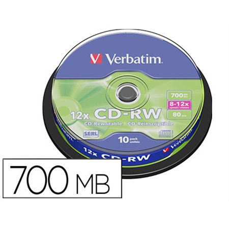 Cd-Rw Verbatim Serl Capacidade 700Mb Velocidade 12X 80 Min Torre de 10 Unidades