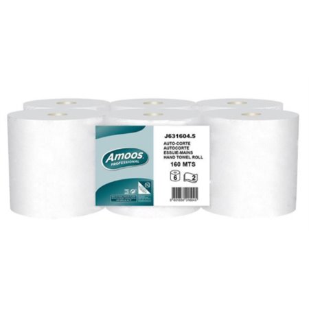 Rolo Toalhas Mão Auto-Corte 100mx20,5cm 2Folhas Amoos Pack 6 Rolos