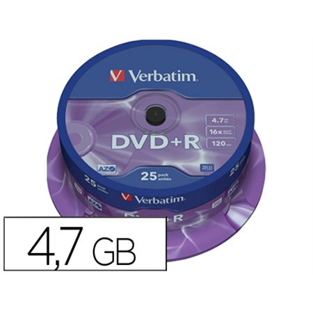 Dvd+R Verbatim Capacidade 4.7Gb Velocidade 16X 120 Min Torre de 25 Unidades