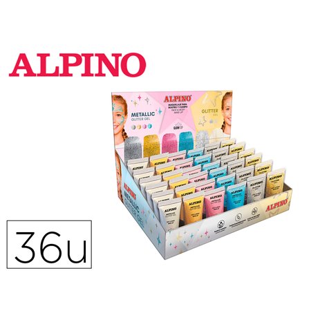 Expositor Alpino Gel Maquilhagem 24 Glittter Gel Metalico + 12 Glitter Gel