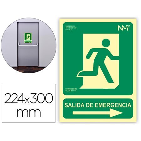 Pictograma Archivo 2000 Saida de Emergencia Direita Pvc Verde Luminiscente 224X300 Mm