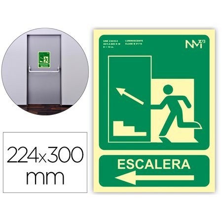 Pictograma Archivo 2000 Saida Emergencia Escada Subir Esquerda Pvc Verde Luminiscente 224X300 Mm