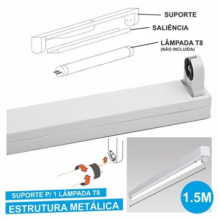 Armadura 1.5M P/ Lâmpada Tubular T8