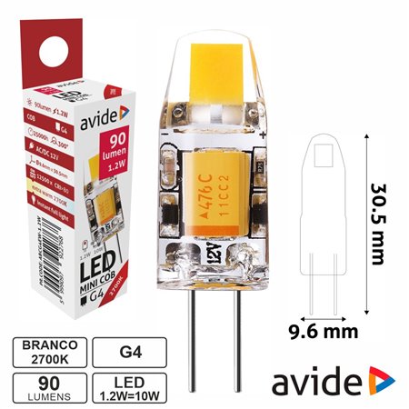Lâmpada Led G4 1.2W 12V 2700K 90Lm Avide