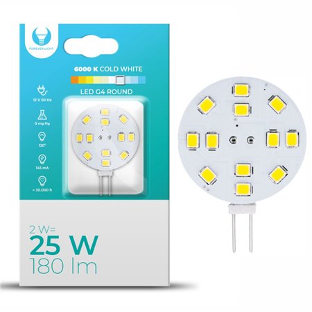 Lâmpada G4 2W 12V Redonda 6000K 180Lm