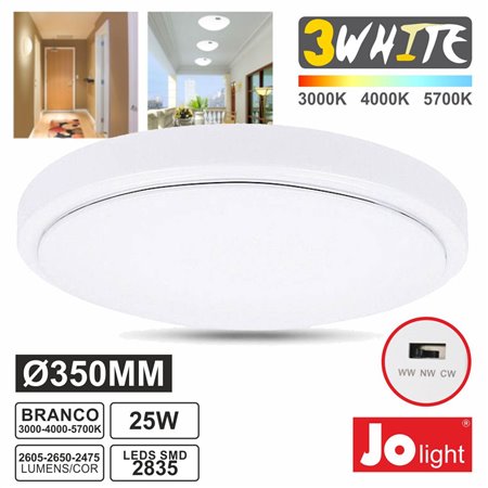 Painel Led Redondo Aplique 25W Triwhite Branco Selecionavel