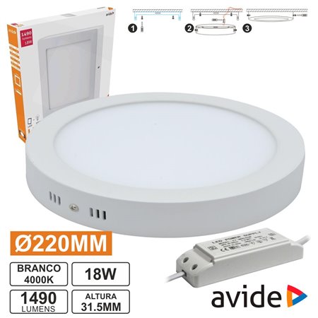 Painel Leds Redondo Superfície 18W 220Mm 4000K 1490Lm Avide