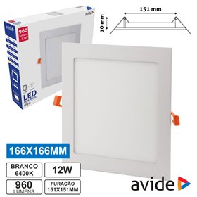 Painel Leds Quadrado 12W 166Mm 6400K 960Lm Avide