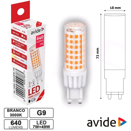 Lâmpada Led G9 7W 230V 3000K 640Lm Avide
