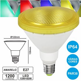 Lâmpada E27 15W80W 230V Led Par38 Amarela Ip64 1200Lm