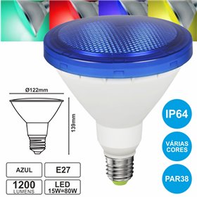 Lâmpada E27 15W80W 230V Led Par38 Azul Ip64 1200Lm