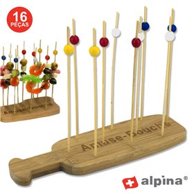 Tábua C/ Palitos Bambu P/ Espetos De Festa 16 Peças Alpina