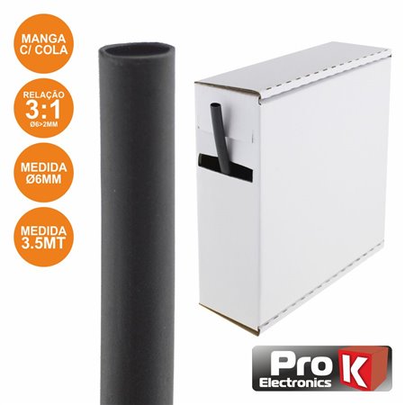 Tubo Manga Termoretráctil C/ Cola 6.0Mm 3.5M Preto Prok