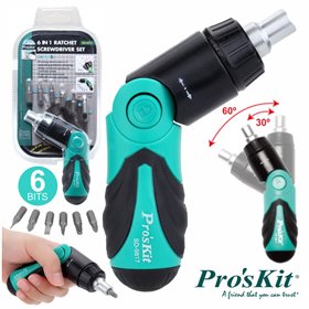 Chave Aparafusadora Manual 6Em1 C/ 3 Posições 6 Bits Proskit