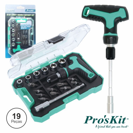 Conjunto De Chave Roquete C/ Bits E Extensor 19X Proskit