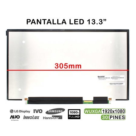 Ecrã LED de 13.3" Polegadas para Portatil Sharp Lq133M1Jw02A FHD 30 Pines 305mm