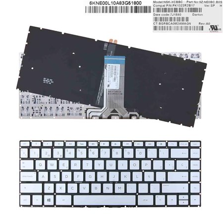 Teclado Retroiluminado para Portatil HP Pavilion 14-Bs 14-Bs000 14-Bs100 14-Bs500 Prata Sem Estrutura Intro Pequeno