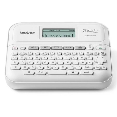 Fabricante de etiquetas eletrônicas Brother P-Touch D410 - Com conexão ao PC - Tela LCD - Largura máx. Fita 18mm - Cor Branca
