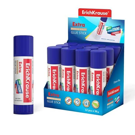 Erichkrause Extra Glue Stick - Fórmula super forte à base de PVP - Consumo Econômico - Adesão rápida e confiável - Fácil de lava