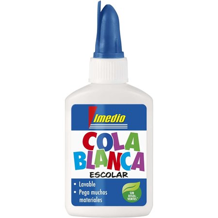 Imedio White School Glue 40gr - Sem Solventes - Garrafa Macia Ideal para Crianças - Com Espátula Embutida