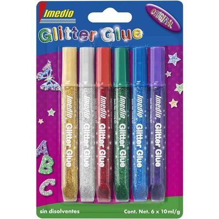 Imedio Glitter Glue "Original" Pacote de 6 Tubos de Cola Glitter 10ml - Para Diferentes Materiais - Tubo Extra Suave - Bico de P