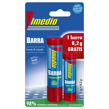 Imedio Pacote de 2 bastões de cola 1x 21grs + 1x 8,2grs - Sem solventes - Lavável - Adequado para uso escolar