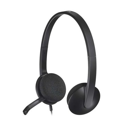 Fones de ouvido Logitech H340 com microfone USB - Microfone dobrável - Faixa de cabeça ajustável - Almofadas de ouvido acolchoad