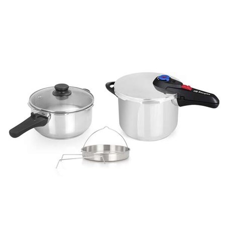 Fogão rápido Orbegozo HP 4566 em aço inoxidável - Duas panelas com sistema de segurança - Fundo termodifusor - Seletor de pressã