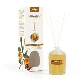 Ambientador Prady Mikado Canela e Laranja - Frasco de Vidro 100ml e Varinhas Difusoras