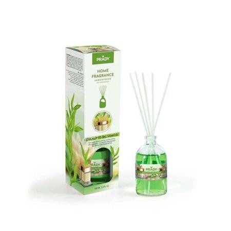 Prady Mikado Eucalyptus Balsâmico Ambientador - Frasco de Vidro 100ml e Varinhas Difusoras