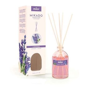 Ambientador Prady Lavender Mikado - Frasco de vidro de 100ml e varinhas difusoras