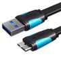 Cabo USB 3.0 Vention VAS-A12-B100/ MicroUSB Macho - USB Macho/ Até 10W/ 5Gbps/ 1m/ Azul e Preto