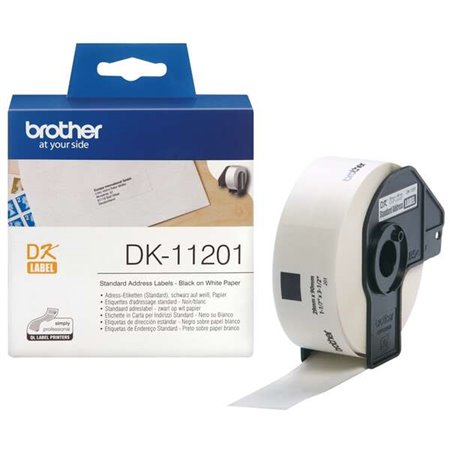 Brother DK11201 - Etiquetas de Endereço Pré-Cortadas Originais - 29x90 mm - 400 Unidades - Texto Preto em Fundo Branco
