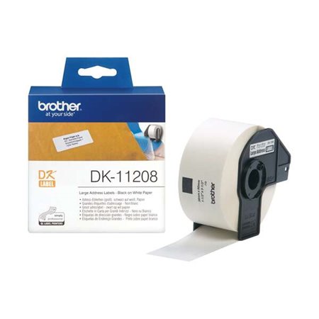 Brother DK11208 - Etiquetas de Endereço Grandes Pré-Cortadas Originais - 38x90 mm - 400 Unidades - Texto Preto em Fundo Branco