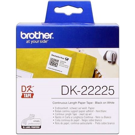 Brother DK22225 - Etiquetas originais de tamanho personalizado - Largura 38 mm x 30,48 metros - Texto preto sobre fundo branco