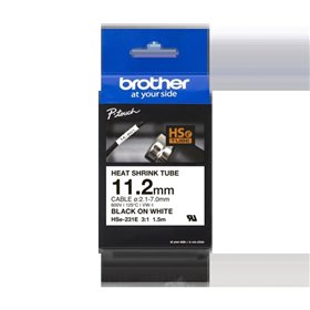 Fita termoencolhível original Brother HSe231E para etiquetas de cabos - Texto preto em fundo branco - Largura 11,2 mm x 1,5 metr