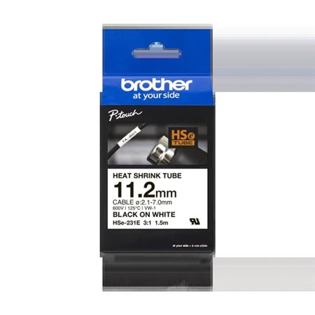 Fita termoencolhível original Brother HSe231E para etiquetas de cabos - Texto preto em fundo branco - Largura 11,2 mm x 1,5 metr