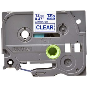 Etiquetas laminadas original Brother TZe133 - Texto azul em fundo transparente - Largura 12 mm x 8 metros