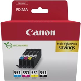 Canon CLI551 Multipack de 4 Tinteiros originais preto, ciano, magenta e amarelo - 6509B015